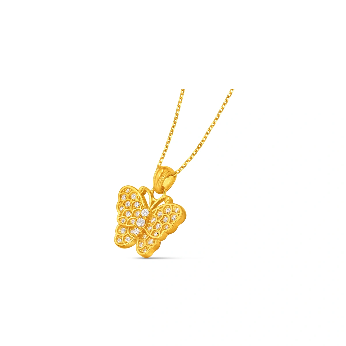 「玲瓏花蝶」999足金鑲天然鑽石吊墜