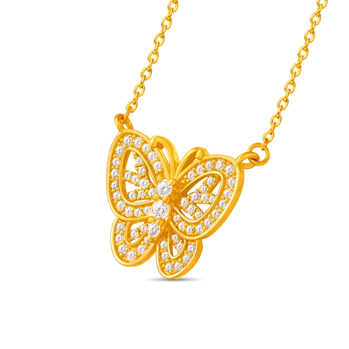 「玲瓏花蝶」999足金鑲天然鑽石頸鏈