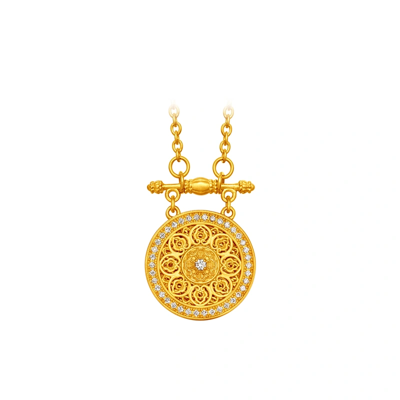 福緣今生999足金鑲天然鑽石頸鏈