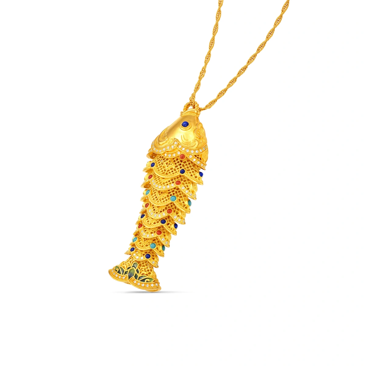 Fish-shaped 999 Gold Diamond necklace