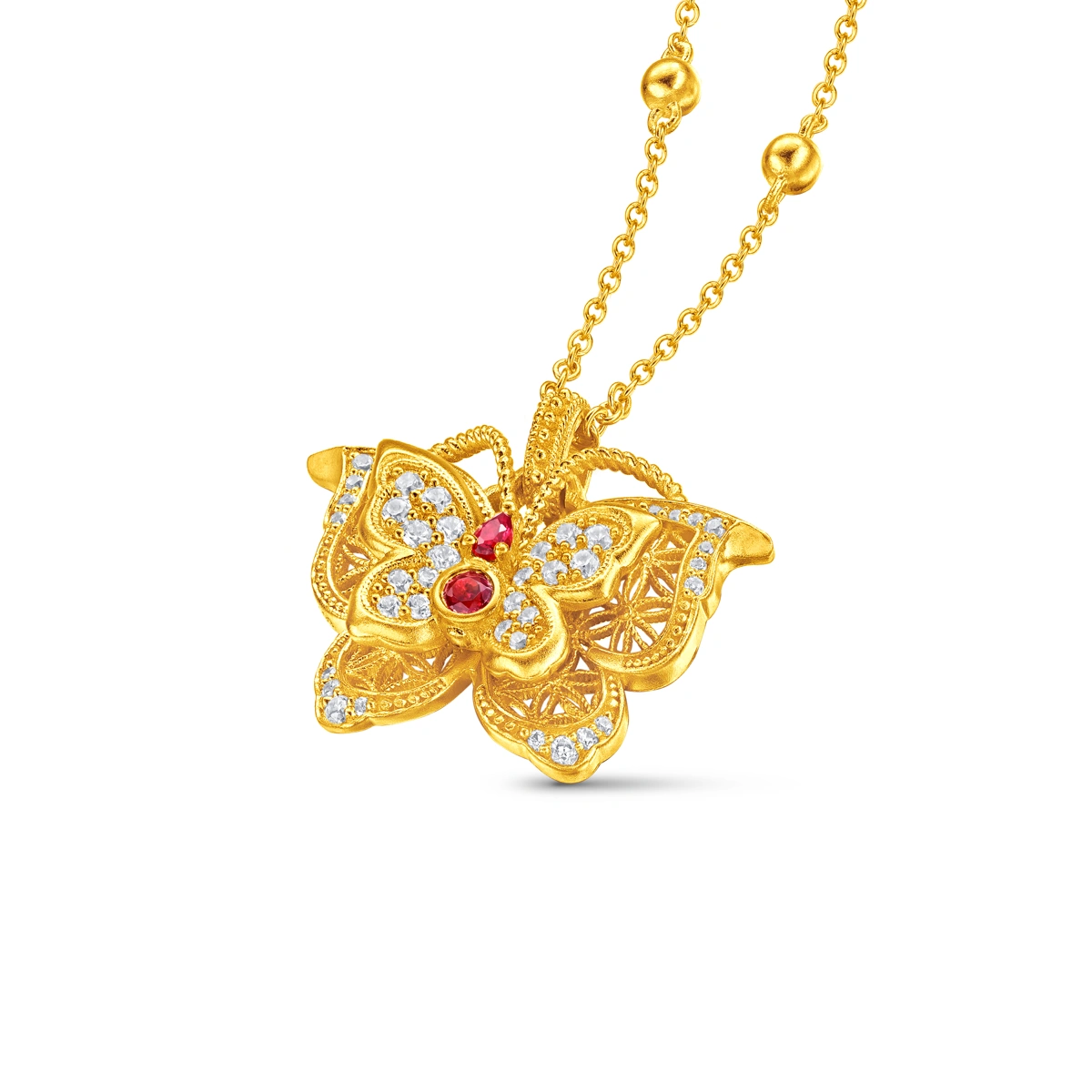 「玲瓏花蝶」999足金鑲天然鑽石頸鏈