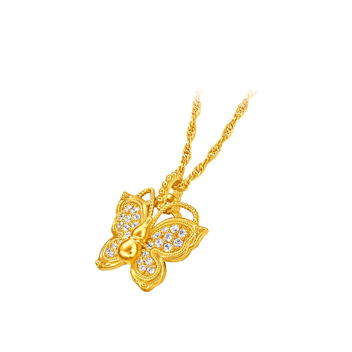 「玲瓏花蝶」999足金鑲天然鑽石頸鏈