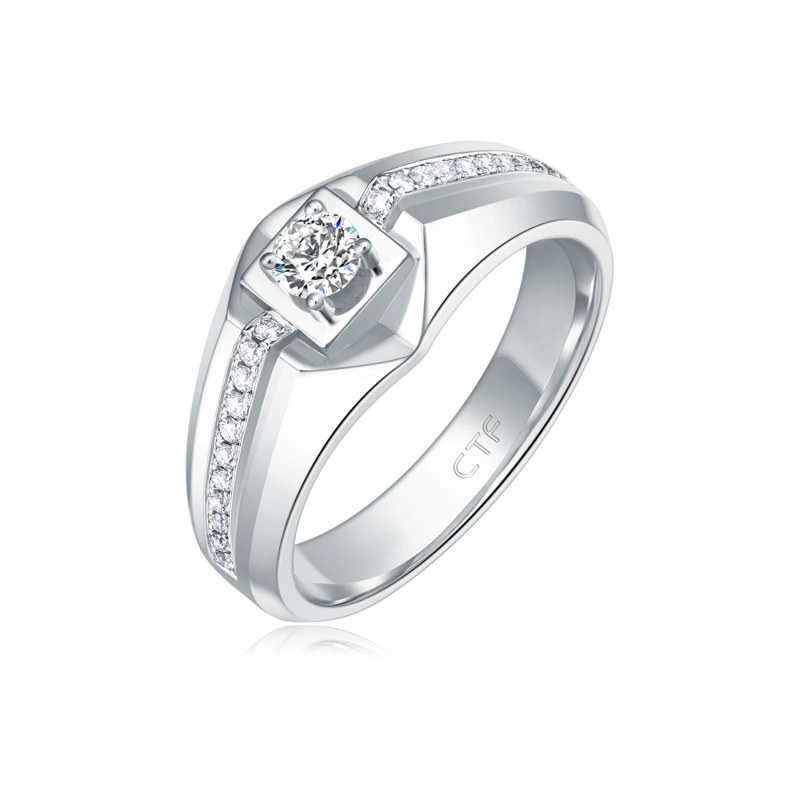 18K/750白色黃金鑲天然鑽石戒指