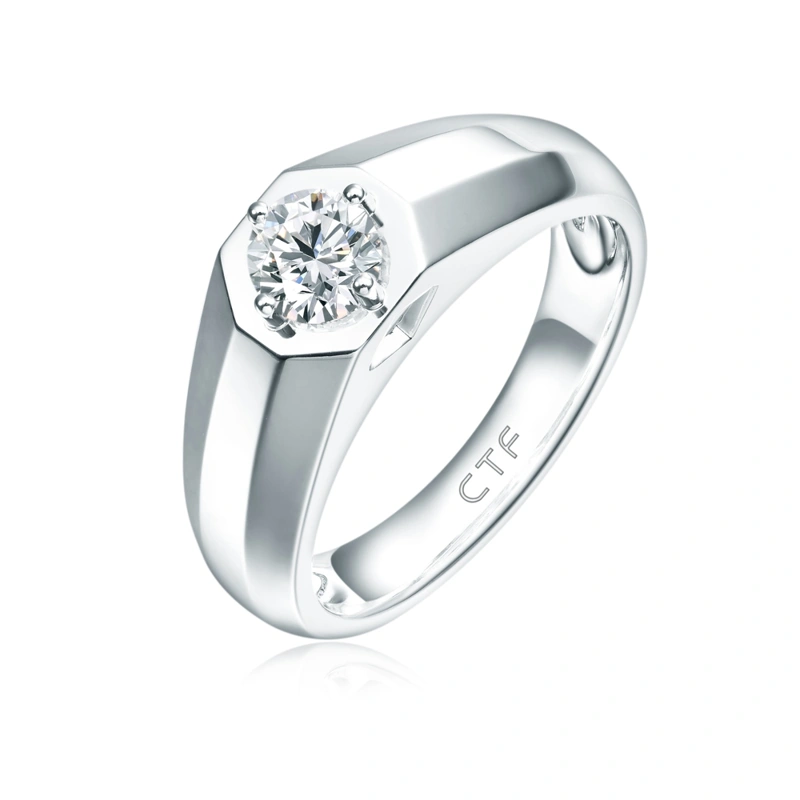 18K/750白色黃金鑲天然鑽石戒指