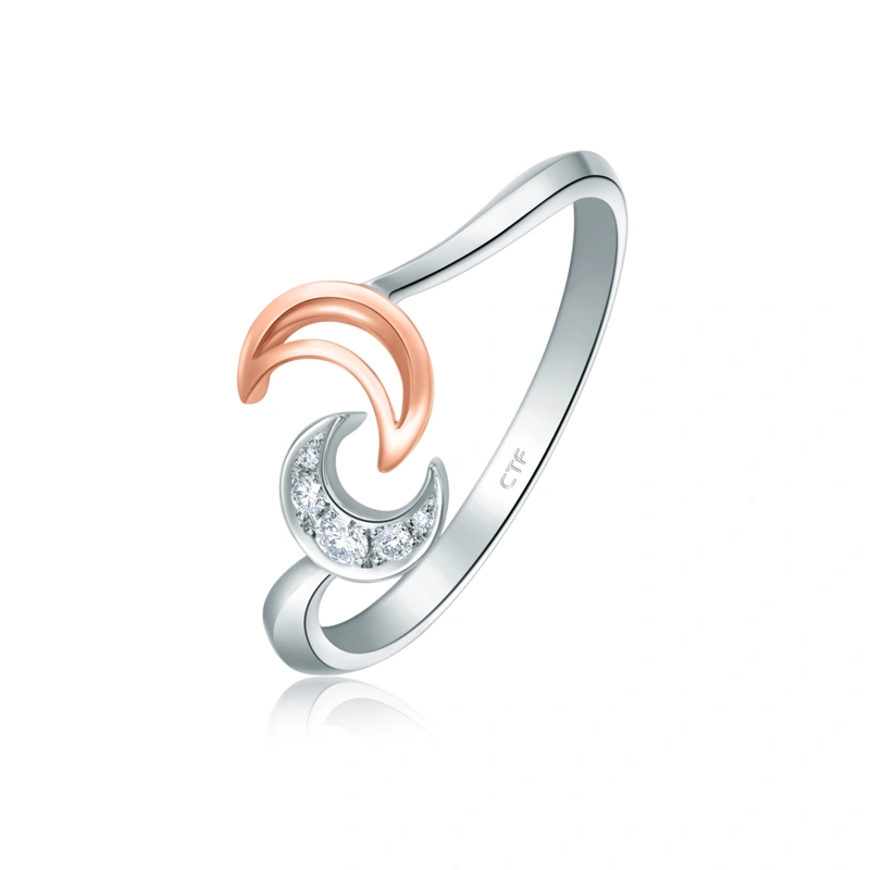 18K/750白-玫瑰兩色黃金鑲天然鑽石戒指