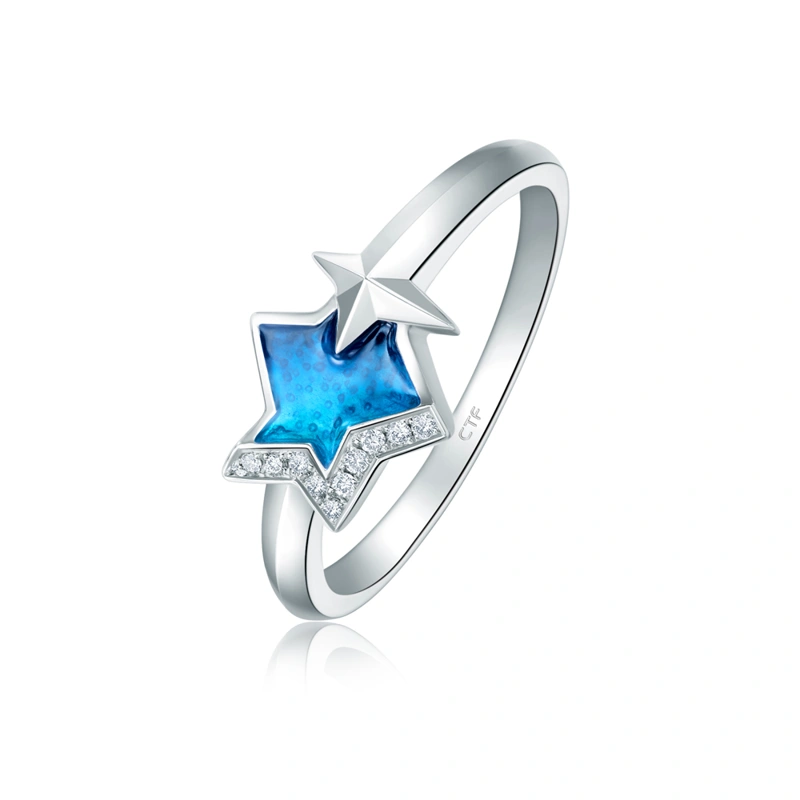 18K/750白色黃金鑲天然鑽石戒指