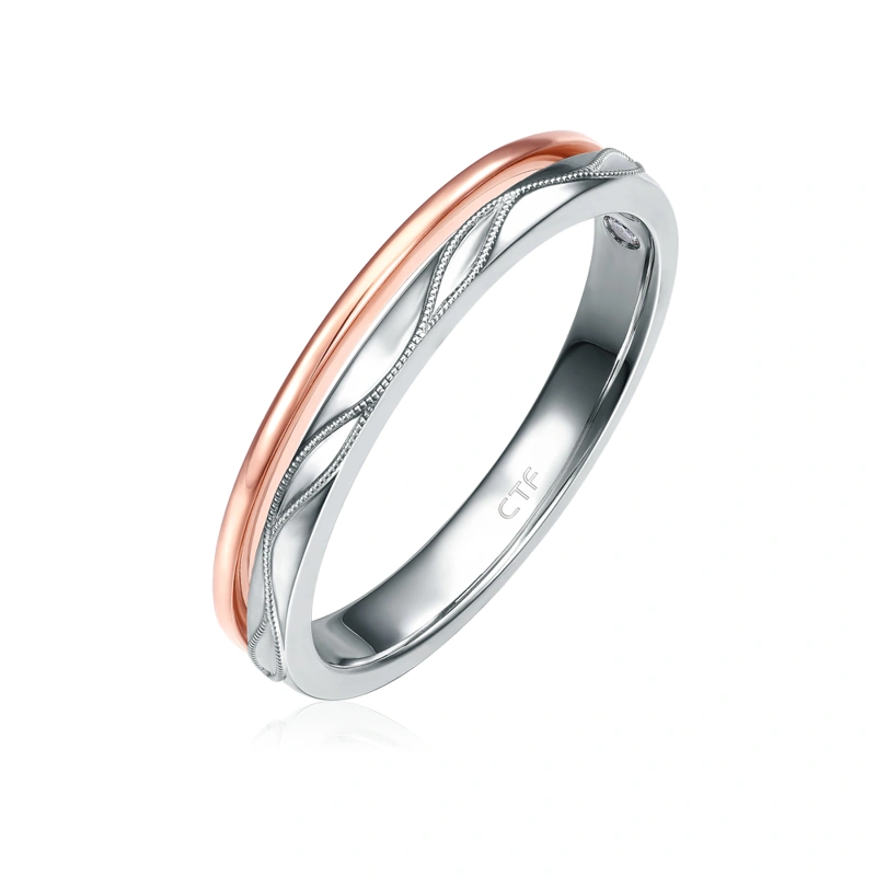 18K/750白-玫瑰兩色黃金鑲天然鑽石戒指