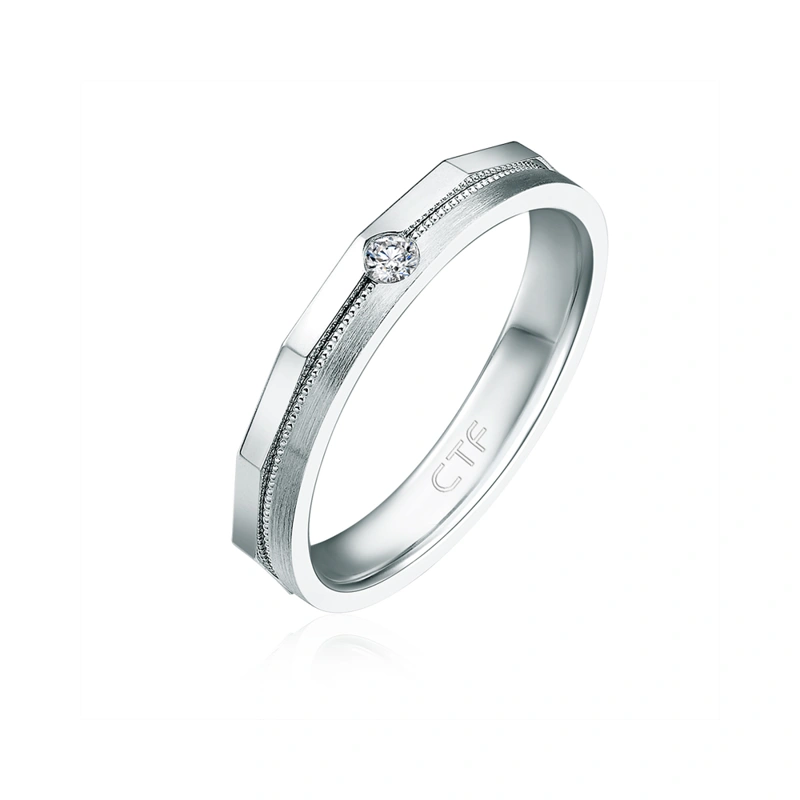 18K/750白色黃金鑲天然鑽石戒指