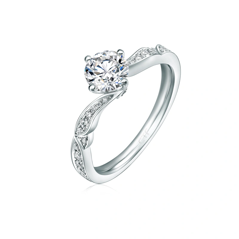 18K/750白色黃金鑲天然鑽石戒指