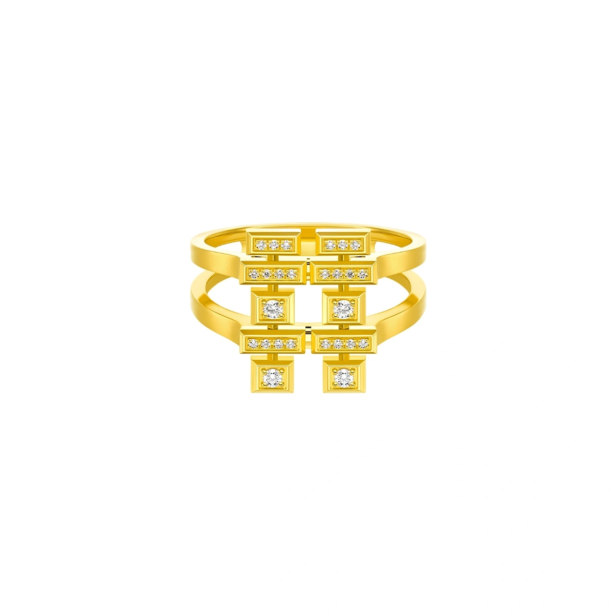 喜字18K/750黃金黃鑲天然鑽石戒指