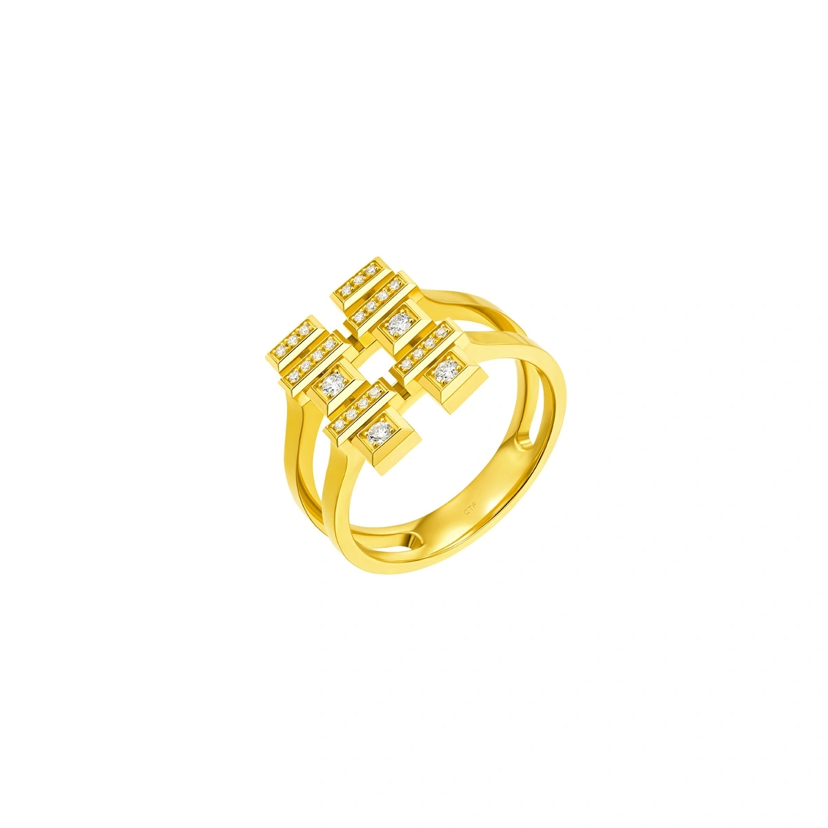 喜字18K/750黃金黃鑲天然鑽石戒指
