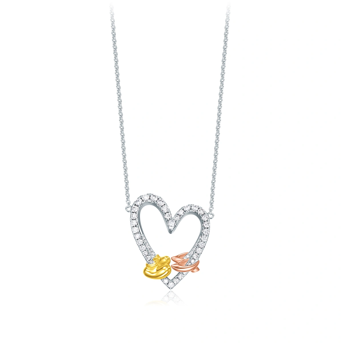Mickey Mouse & Minnie Mouse 18K/750 Yellow-White-Rose Gold diamond necklace