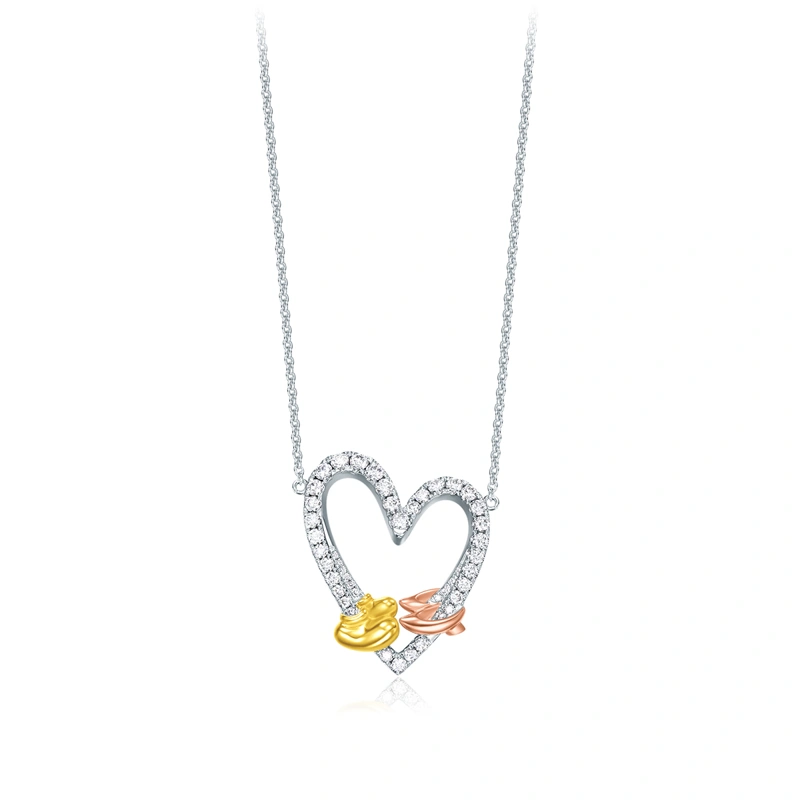 Mickey Mouse & Minnie Mouse 18K/750 Yellow-White-Rose Gold diamond necklace