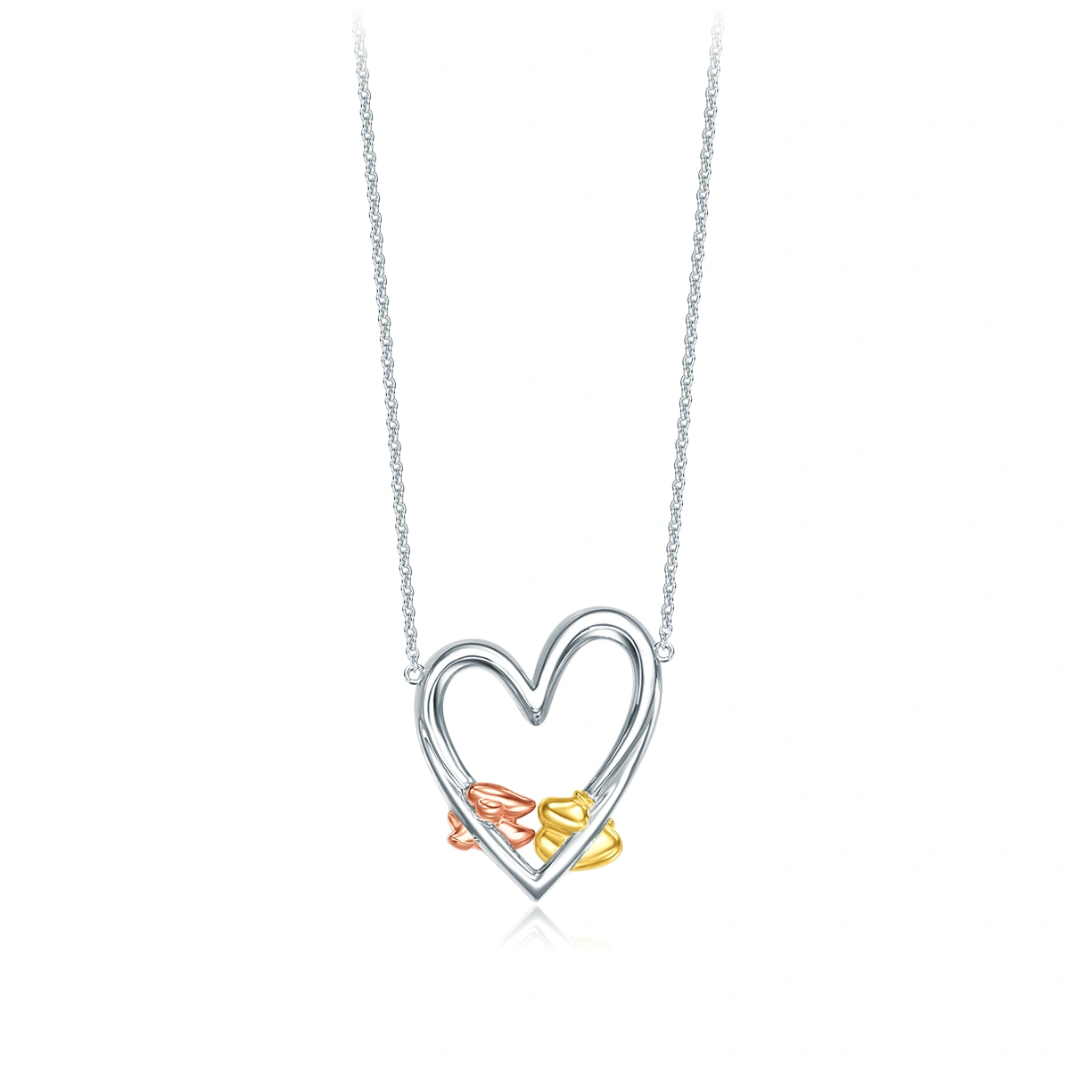 Mickey Mouse & Minnie Mouse 18K/750 Yellow-White-Rose Gold diamond necklace