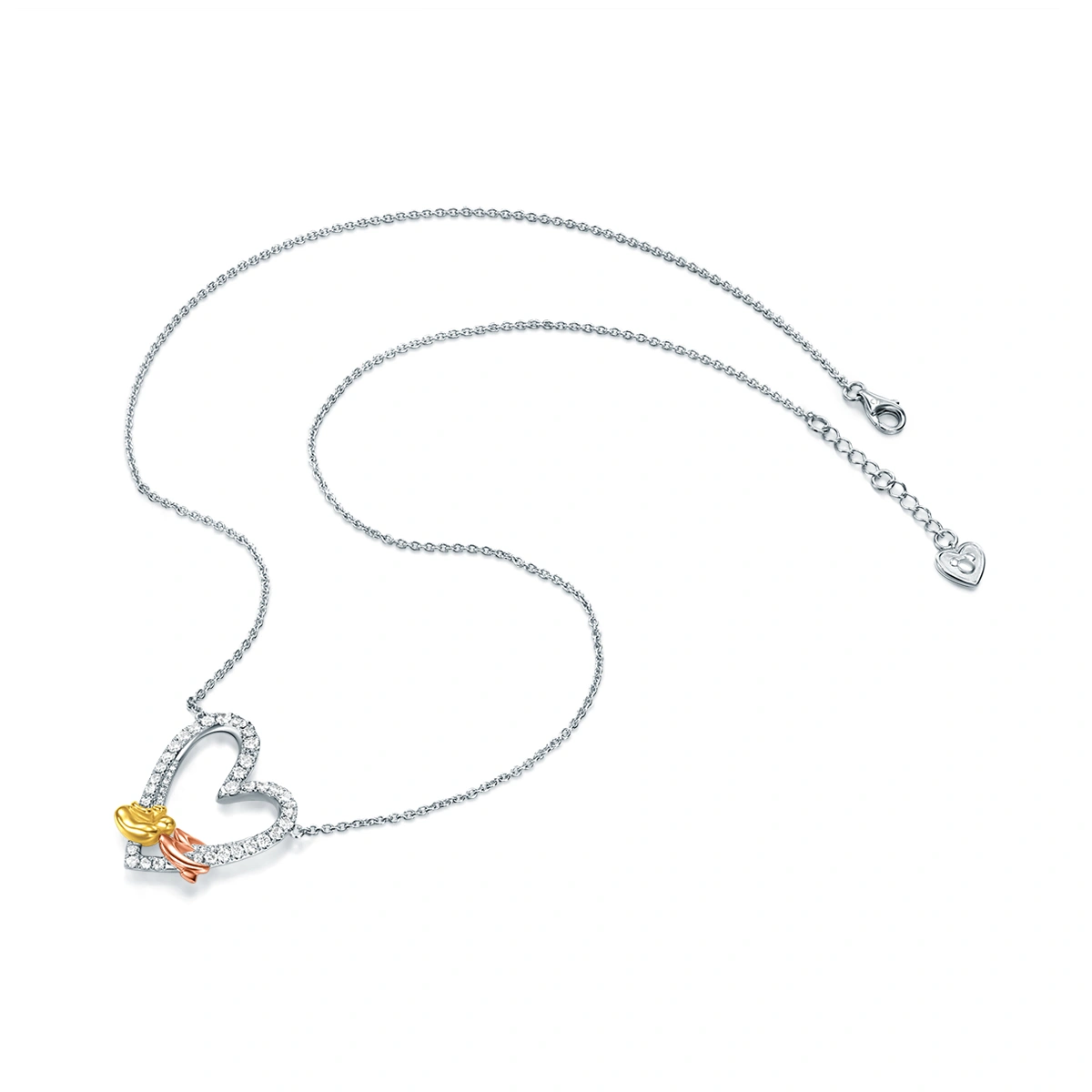 Mickey Mouse & Minnie Mouse 18K/750 Yellow-White-Rose Gold diamond necklace