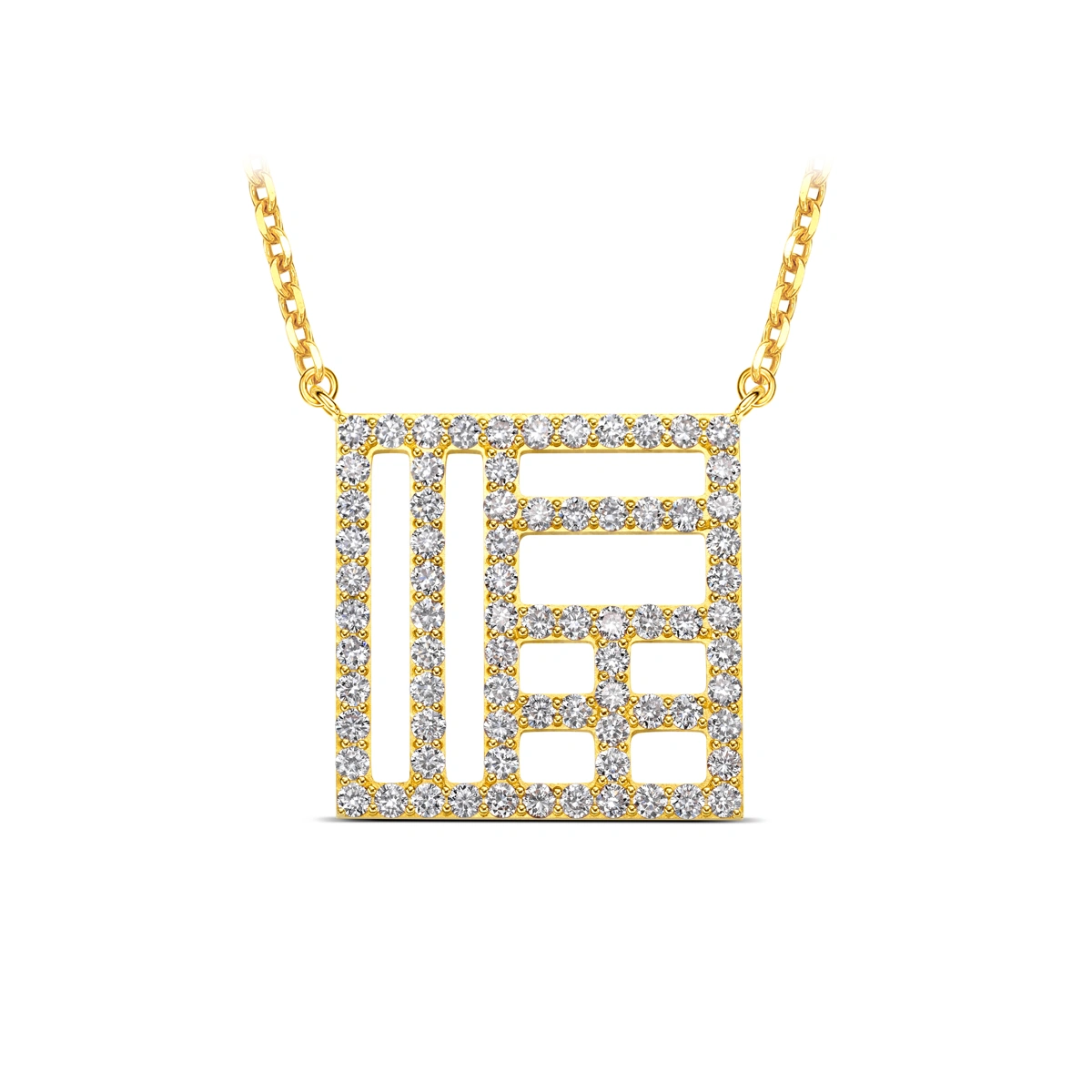 福字18K/750黃金黃鑲天然鑽石頸鏈