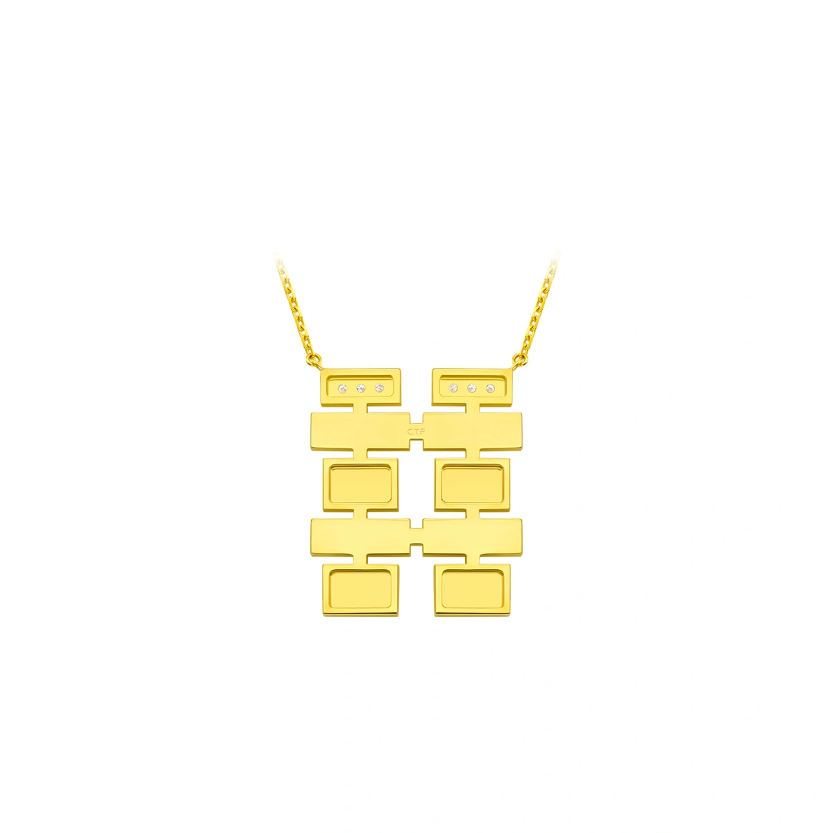 喜字18K/750黃金黃鑲天然鑽石頸鏈