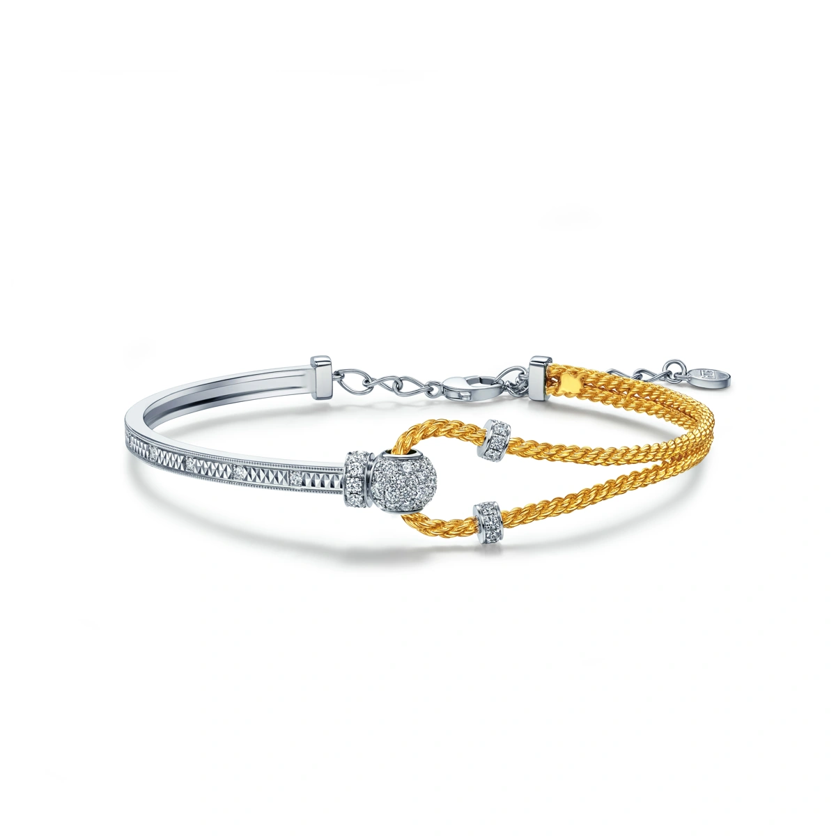 999 Yellow Gold/ 18K White Gold diamond bangle