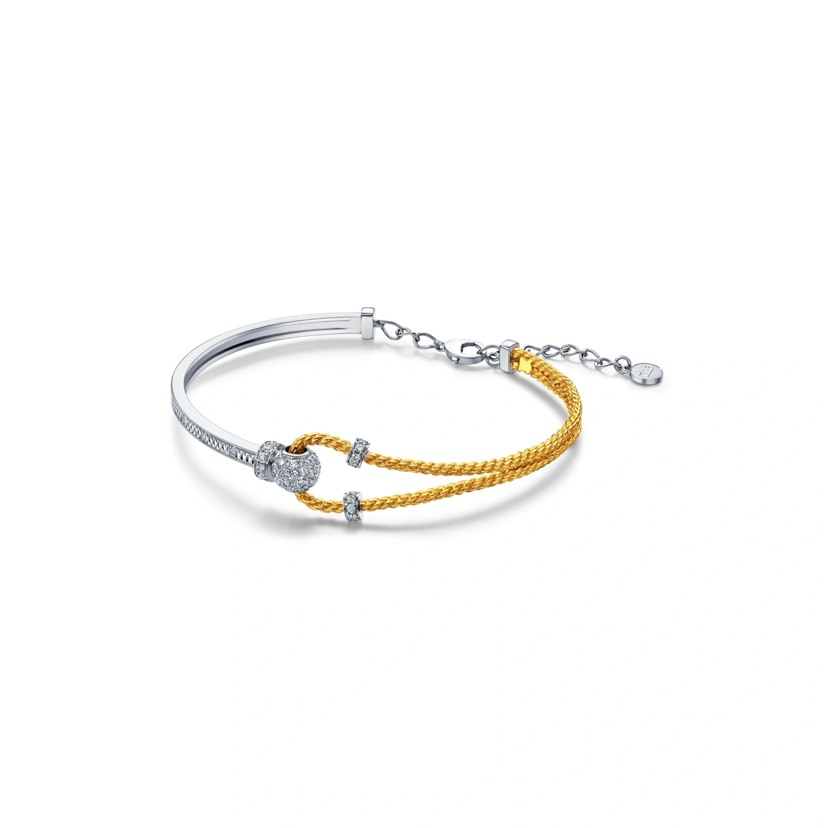 999 Yellow Gold/ 18K White Gold diamond bangle