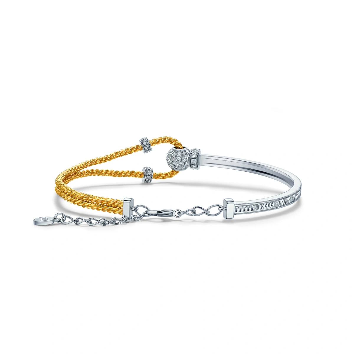 999 Yellow Gold/ 18K White Gold diamond bangle