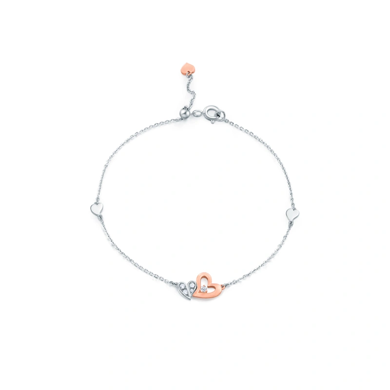 18K/750白-玫瑰兩色黃金鑲天然鑽石手鏈