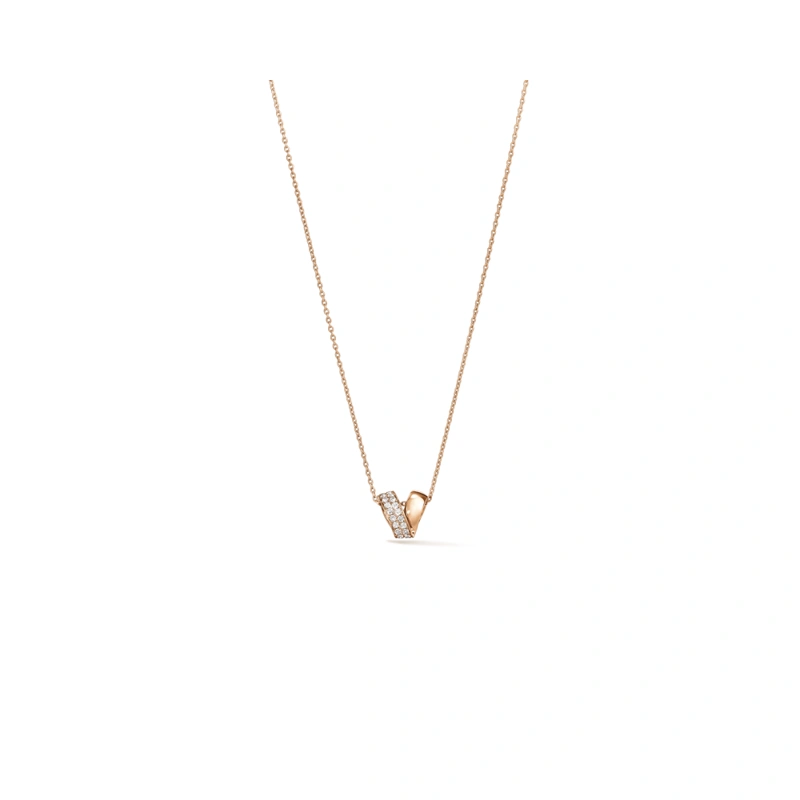 18K/750玫瑰色黃金鑲天然鑽石頸鏈