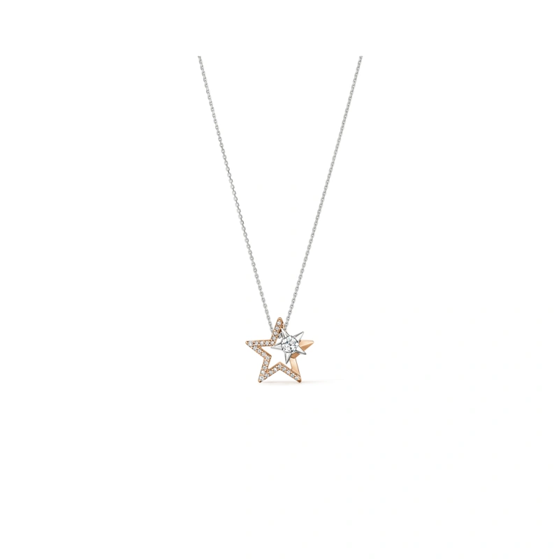 18K/750白-玫瑰兩色黃金鑲天然鑽石頸鏈